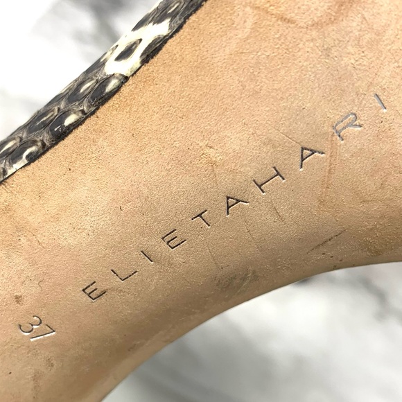 Elle Tahari Leather Snake Skin Open Toe Heeled Ankle Cuff Booties 37 Classic - Picture 10 of 14